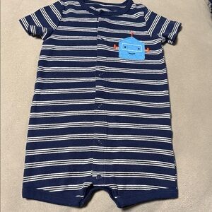 Carter's Navy and White Striped Bodysuit with Robot Patch